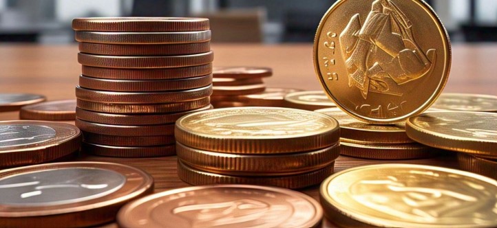 Monedas y billetes representando intereses históricos